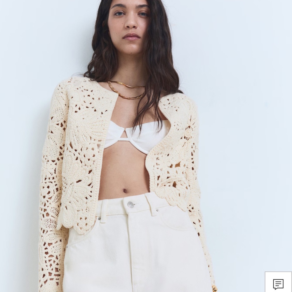 MANGO OPENWORK KNITTED JACKET WITH SCALLOPED HEM